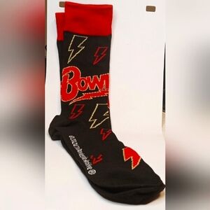 David Bowie Socks In Gift Box Black Crew Socks Red & Yellow BoltsSz 7-12